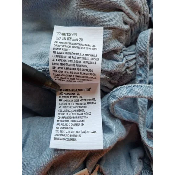 American Eagle Ruffle Denim Crop Top Womens Small Blue Stretch Summer - Picture 5 of 7